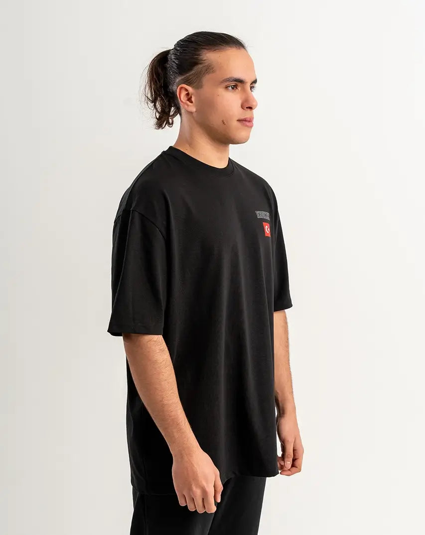 Black T-Shirt with left Logo & Flag