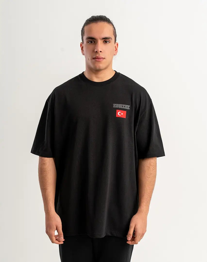 Black T-Shirt with left Logo & Flag