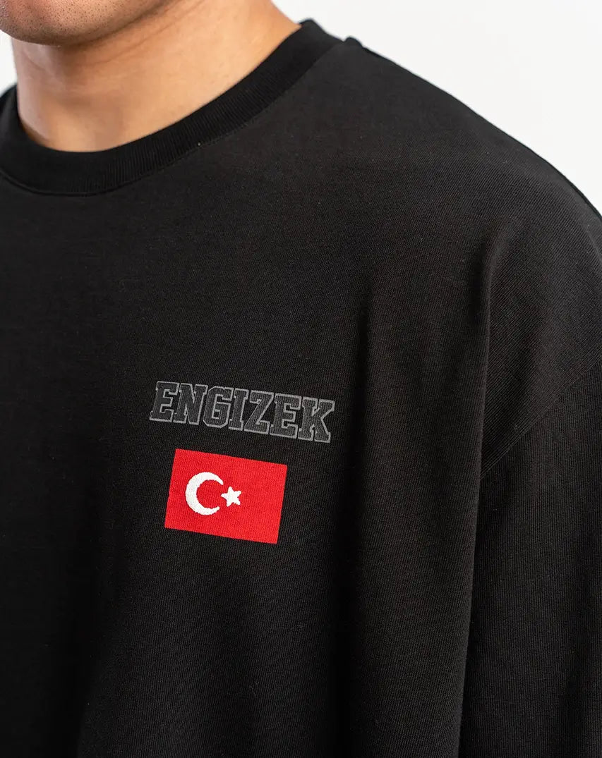 Black T-Shirt with left Logo & Flag