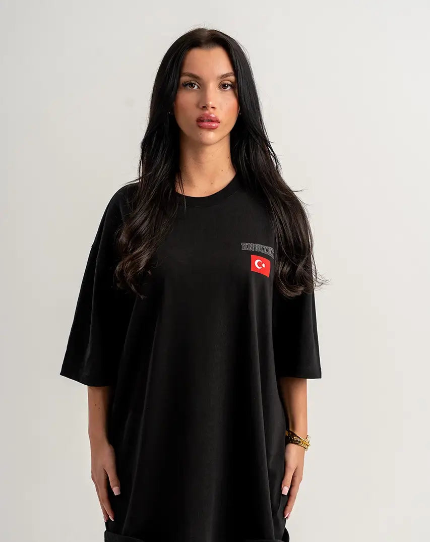 Black T-Shirt with left Logo & Flag