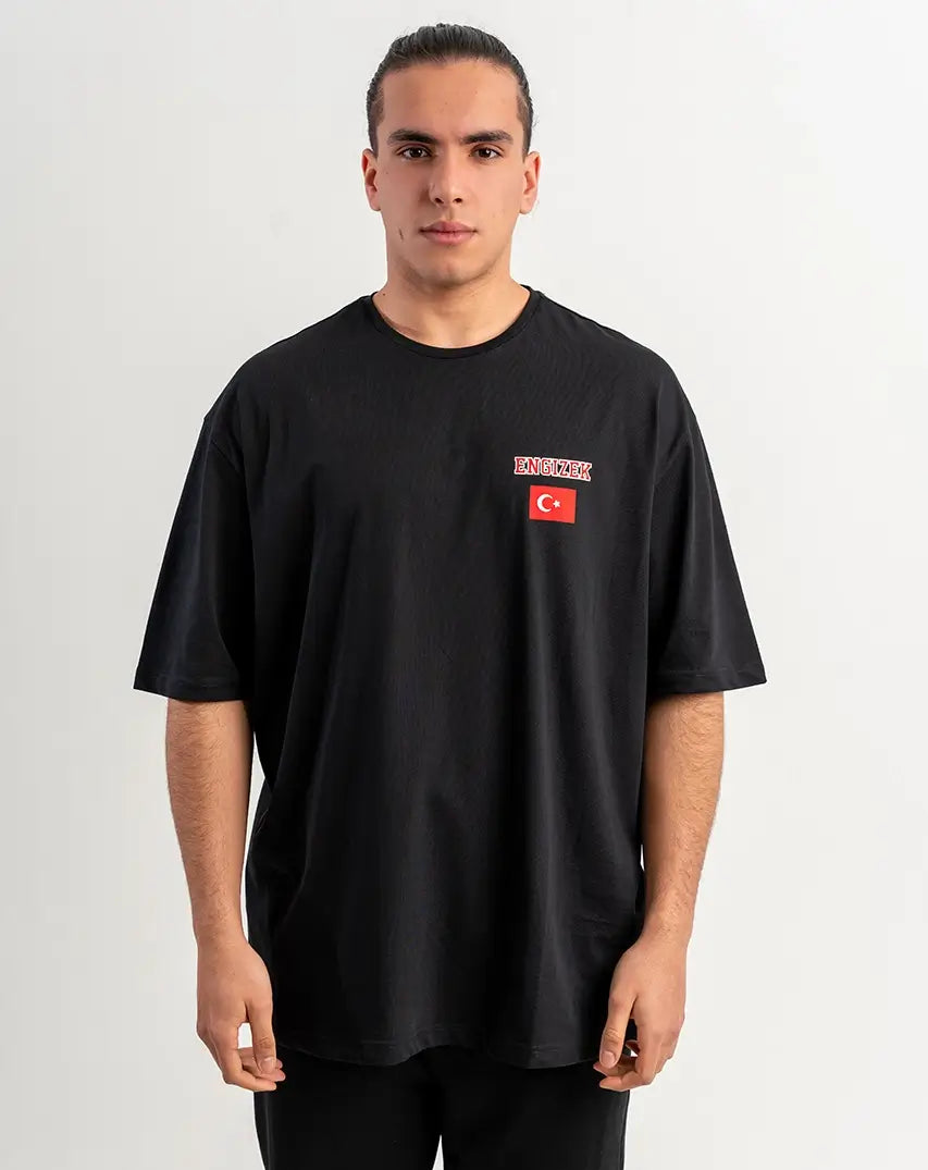 Black T-Shirt with left Logo & Flag