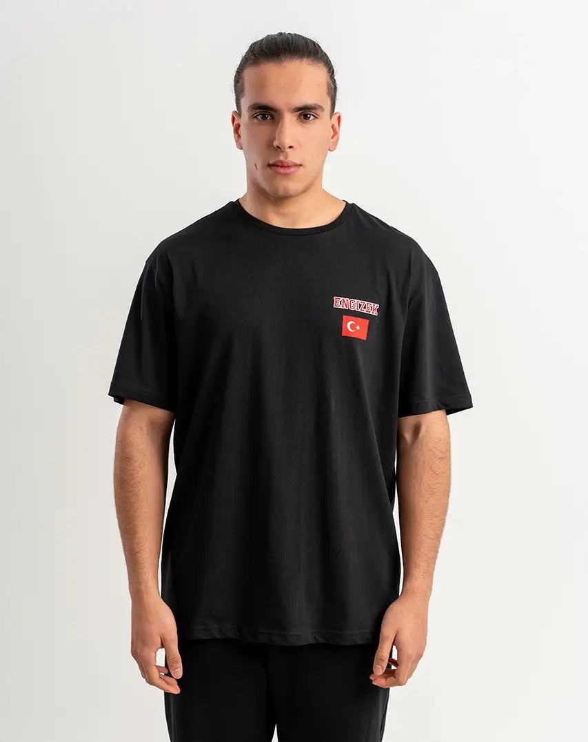 Black T-Shirt with small Print & Flag