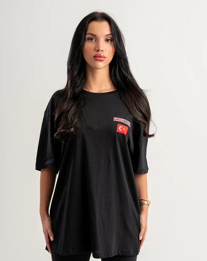 Black T-Shirt with small Print & Flag