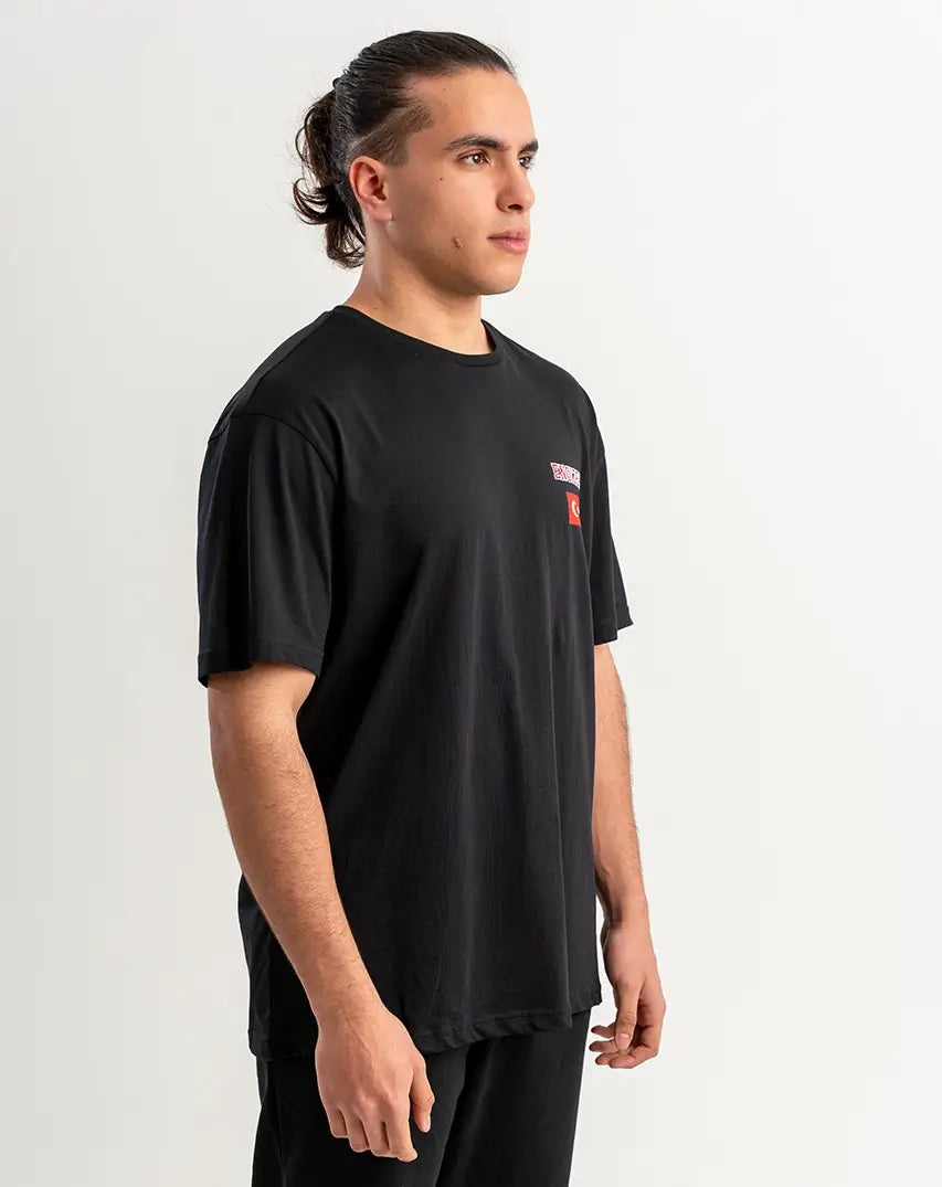 Black T-Shirt with small Print & Flag