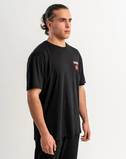 Black T-Shirt with small Print & Flag