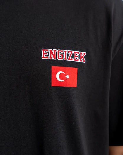 Black T-Shirt with small Print & Flag