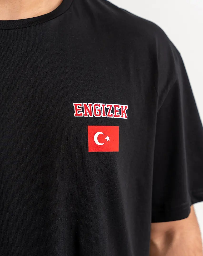 Black T-Shirt with small Print & Flag